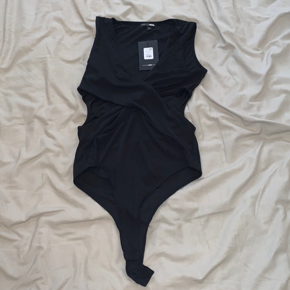 Fashion Nova black cutout wrap bodysuit